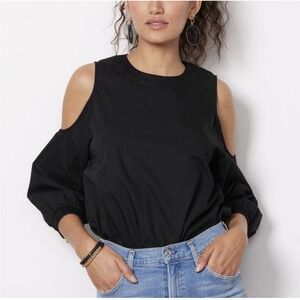 Evereve Womens Size XS‎ Black Blouse Open Shoulder, Elastic Waist